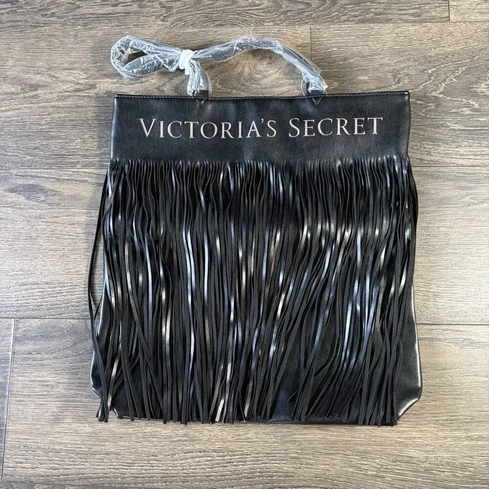 NWT Victoria's Secret Fringe Tote Black Pink Logo Whimsigoth Festival Y2K Bag